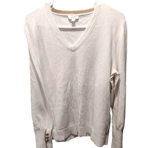 Riley & Rae Women's V-Neck Sweater in Off-white with Gold Trim in X-Large.
